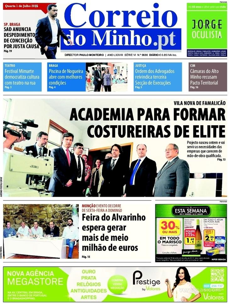 Capa Correio do Minho - 2015-07-01