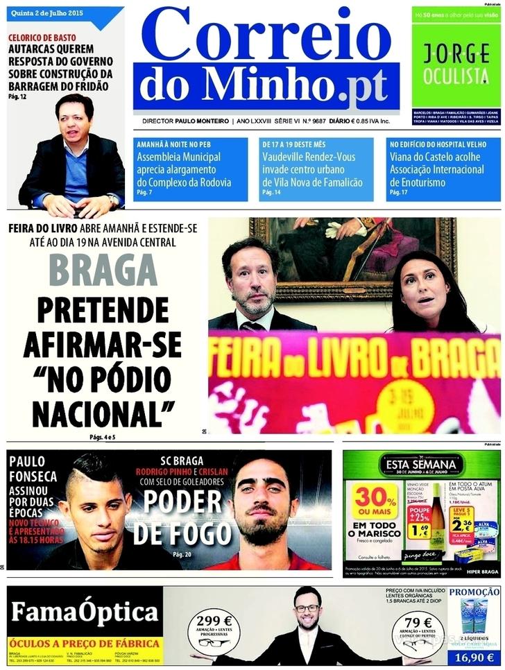 Capa Correio do Minho - 2015-07-02