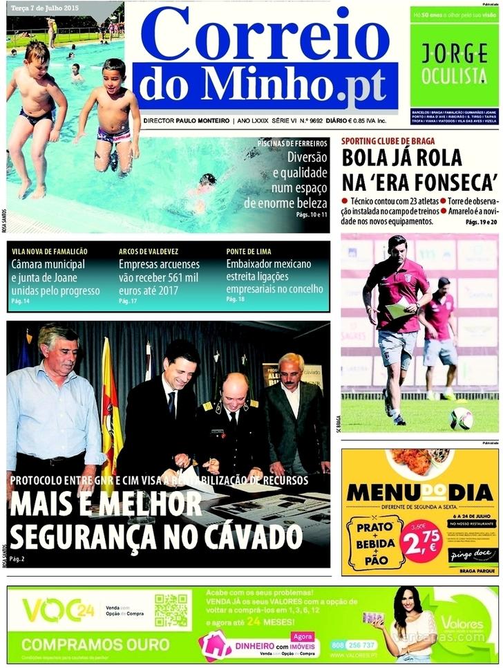 Capa Correio do Minho - 2015-07-07