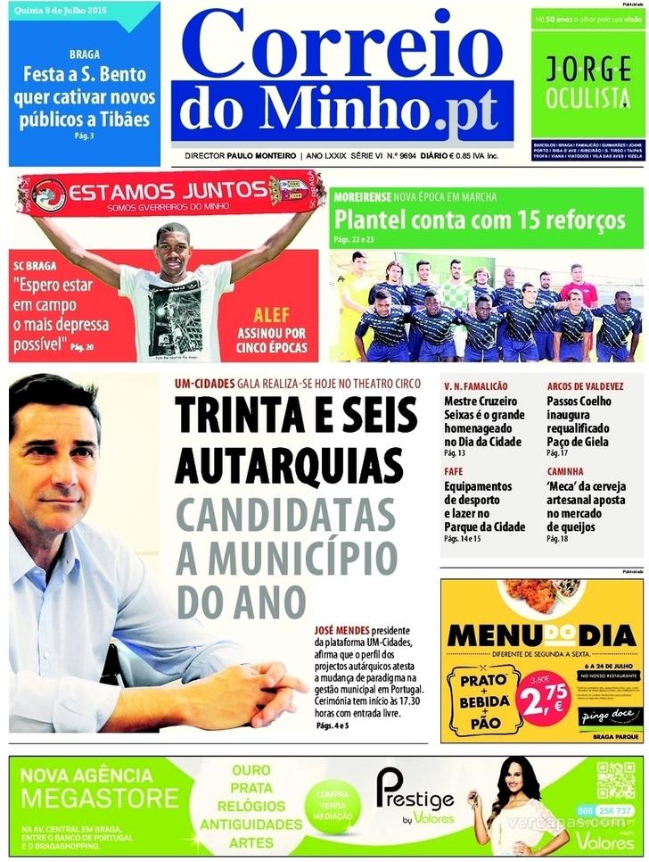 Capa Correio do Minho - 2015-07-09