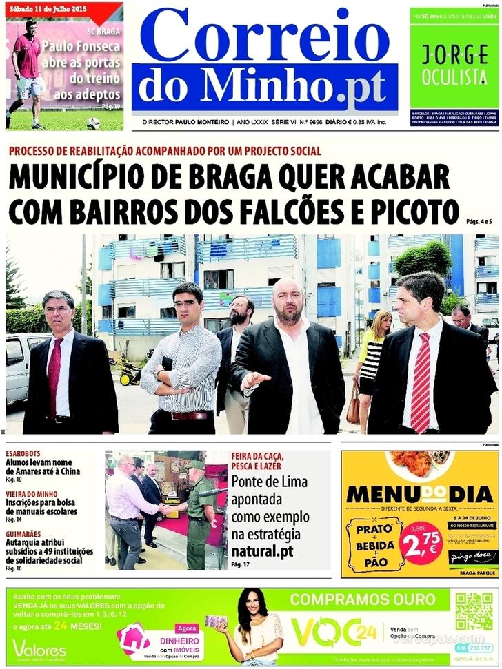 Capa Correio do Minho - 2015-07-11