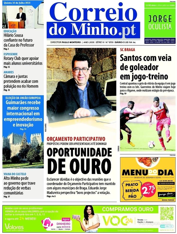 Capa Correio do Minho - 2015-07-16