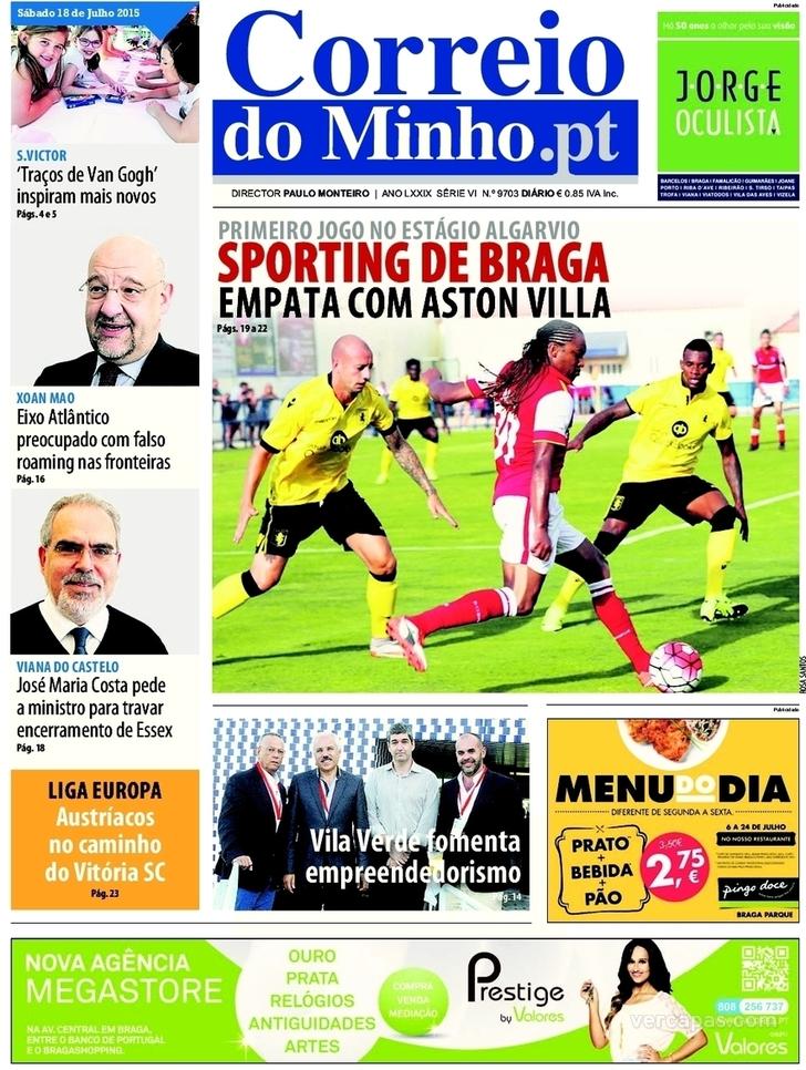 Capa Correio do Minho - 2015-07-18