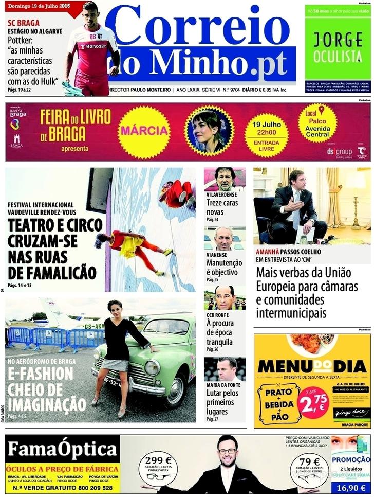 Capa Correio do Minho - 2015-07-19
