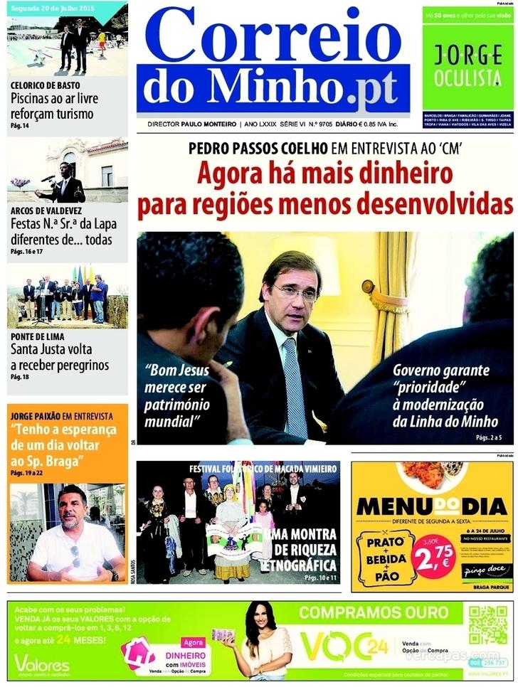 Capa Correio do Minho - 2015-07-20