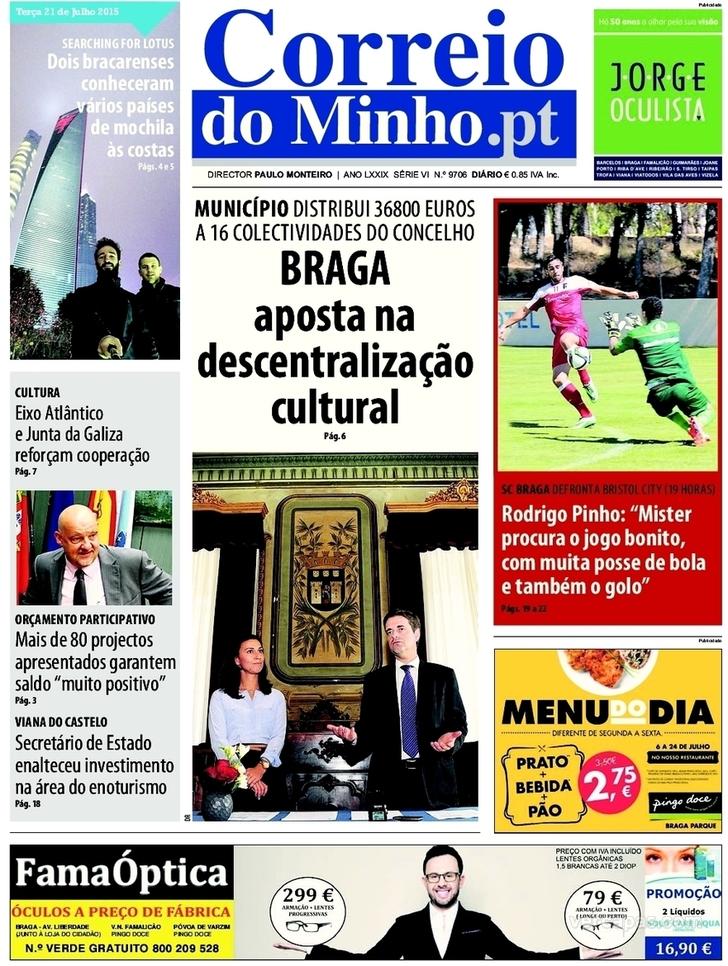 Capa Correio do Minho - 2015-07-21