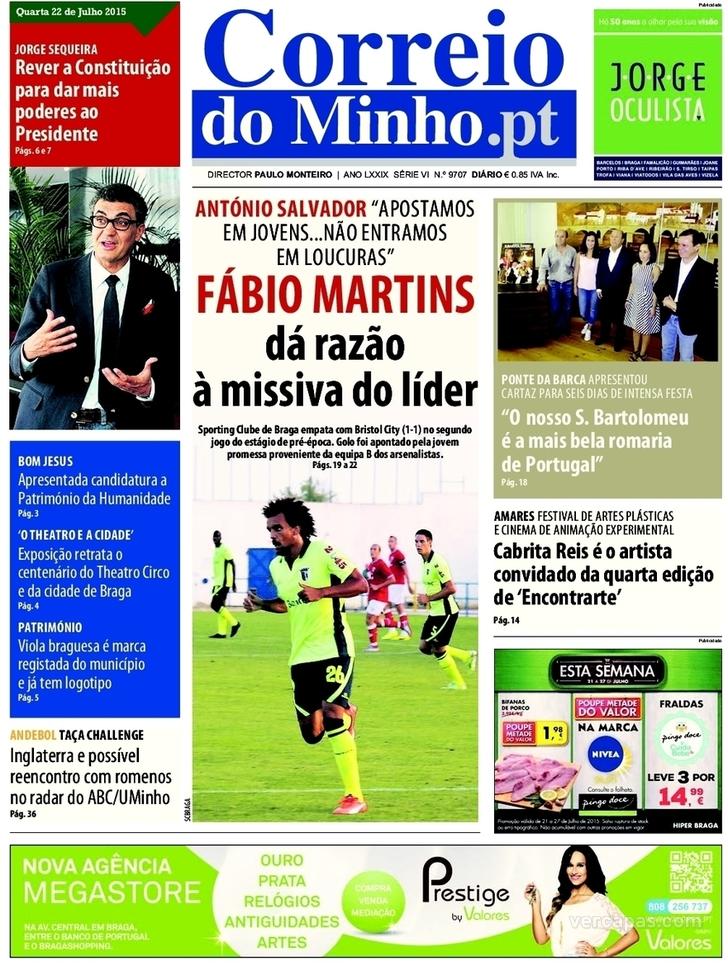 Capa Correio do Minho - 2015-07-22
