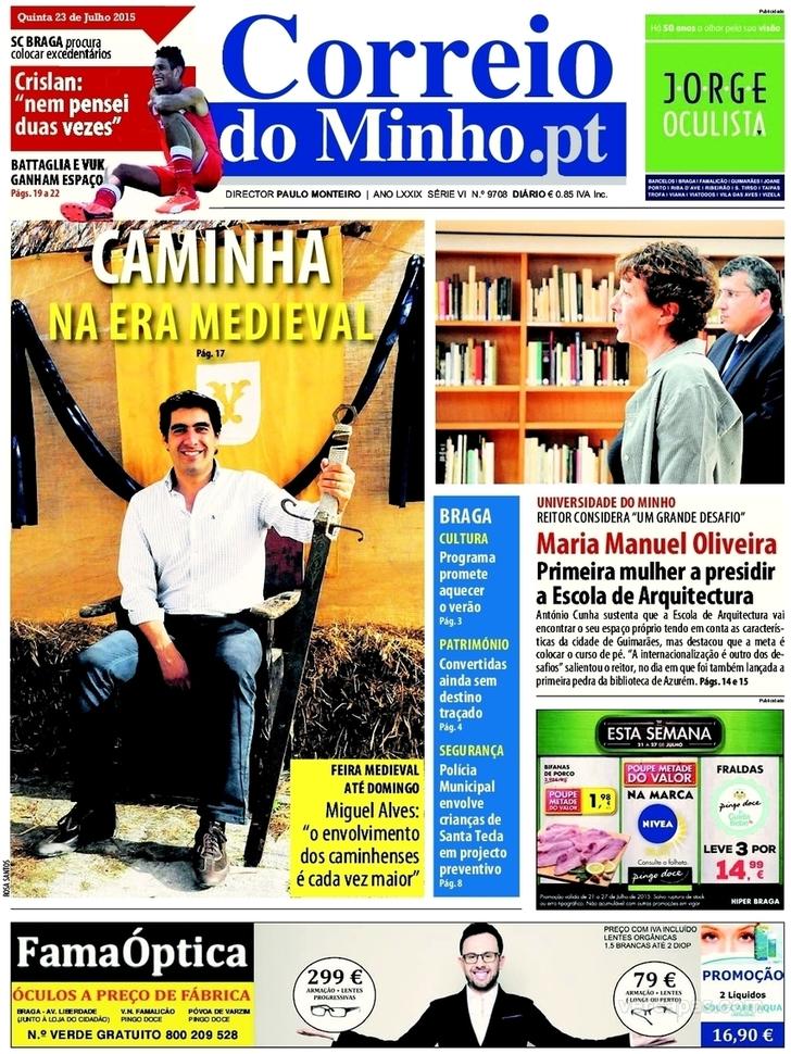 Capa Correio do Minho - 2015-07-23
