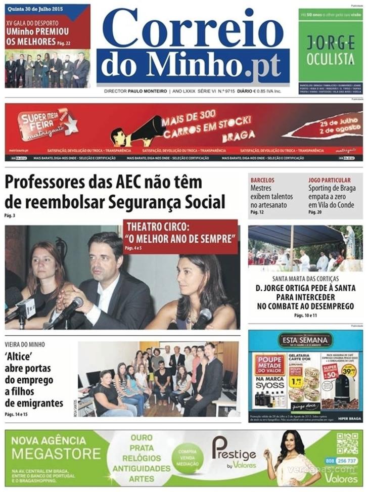 Capa Correio do Minho - 2015-07-30