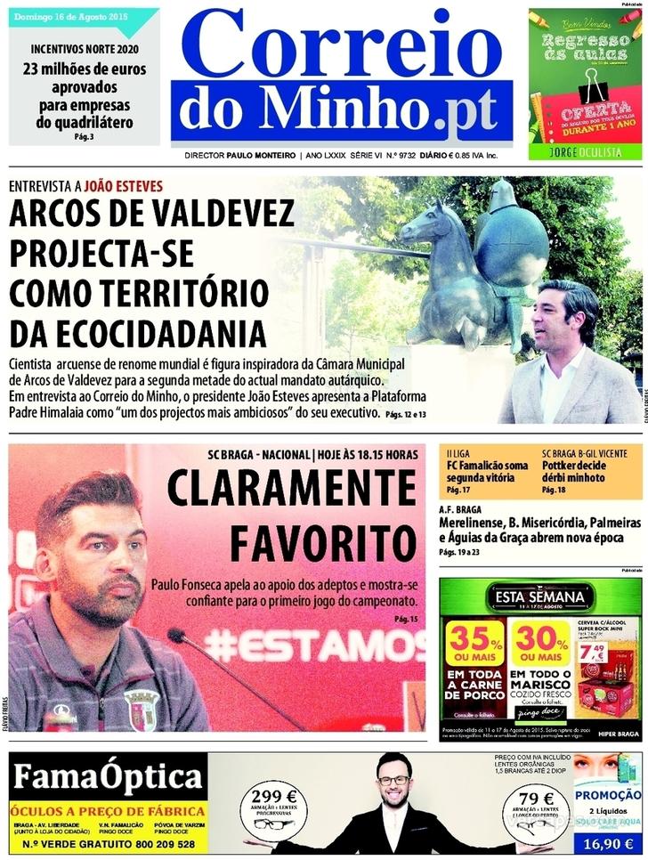 Capa Correio do Minho - 2015-08-16