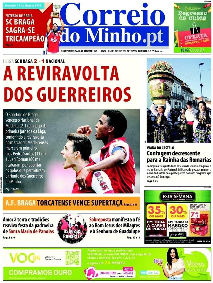 Capa Correio do Minho - 2015-08-17