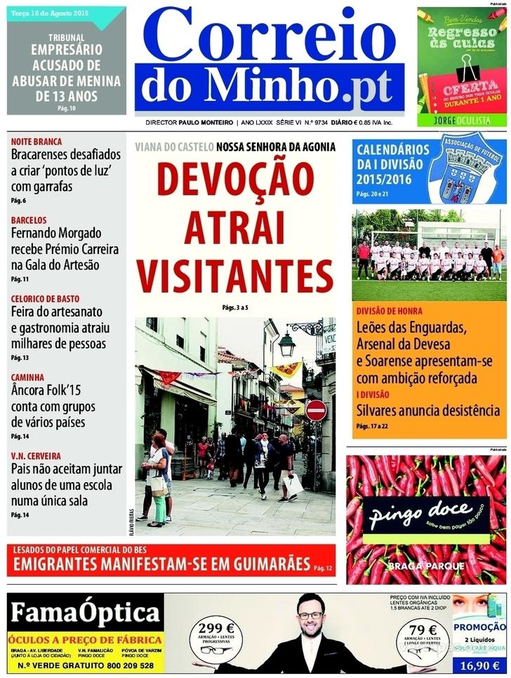 Capa Correio do Minho - 2015-08-18