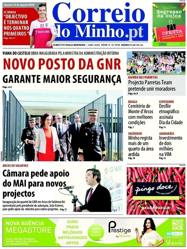 Capa Correio do Minho - 2015-08-19