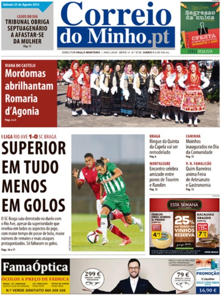 Capa Correio do Minho - 2015-08-22