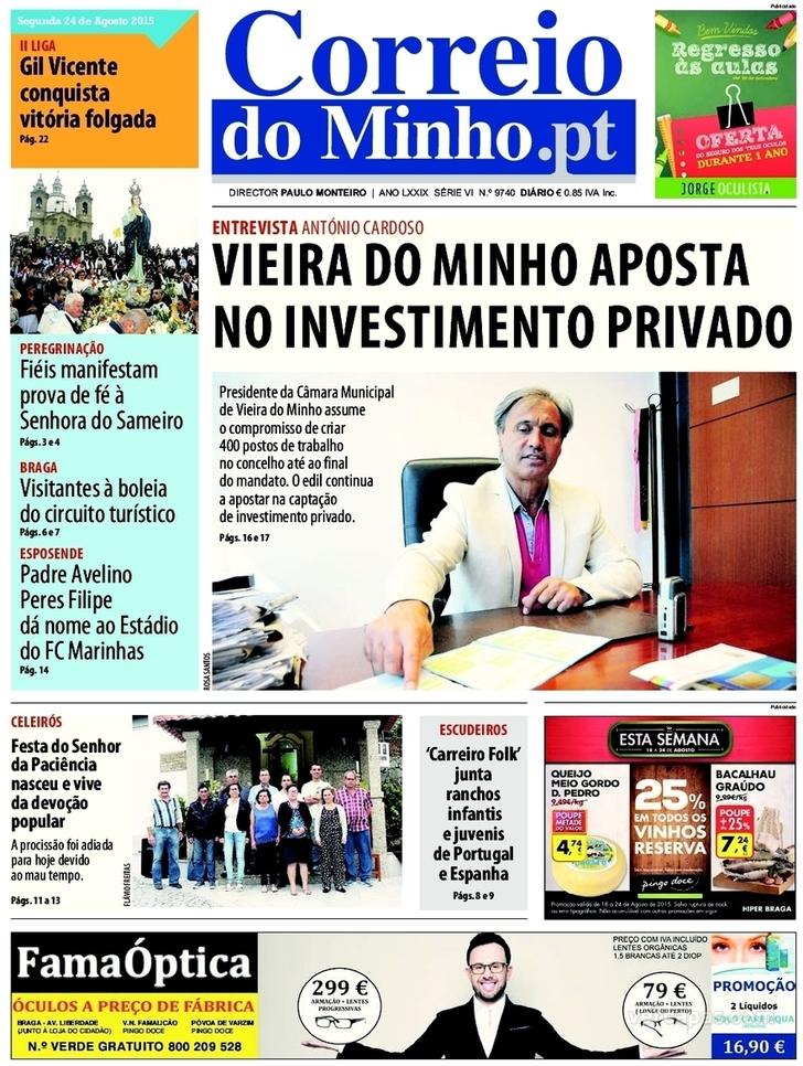Capa Correio do Minho - 2015-08-24