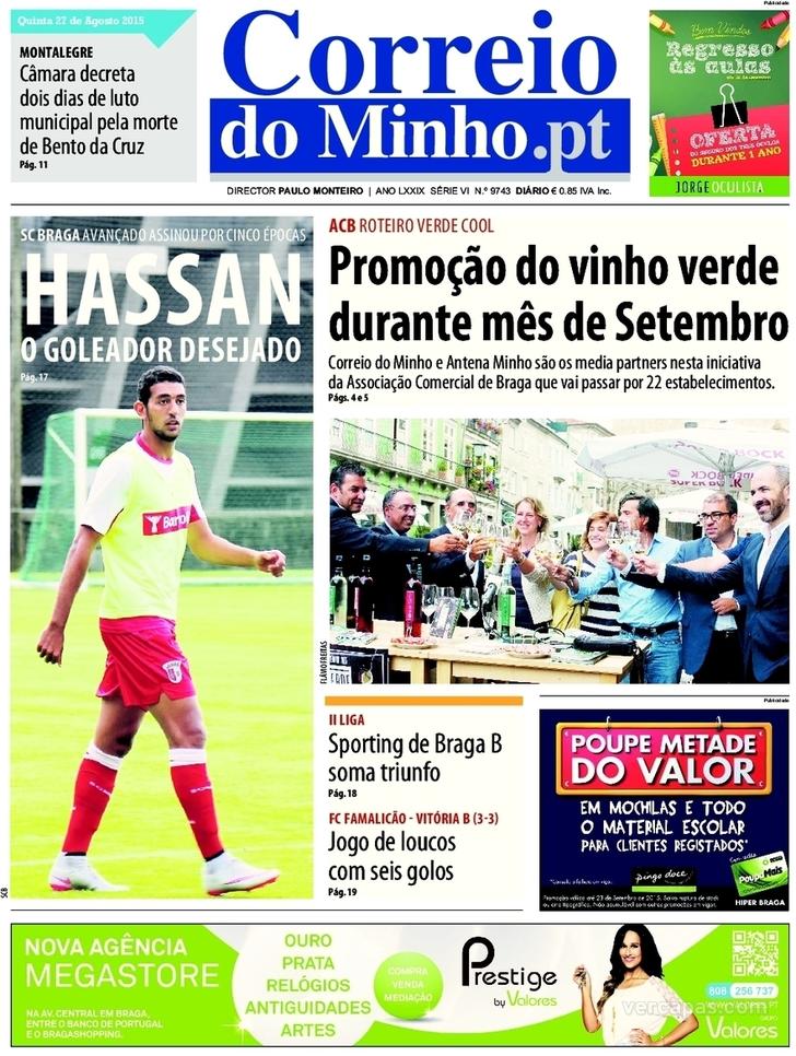 Capa Correio do Minho - 2015-08-27