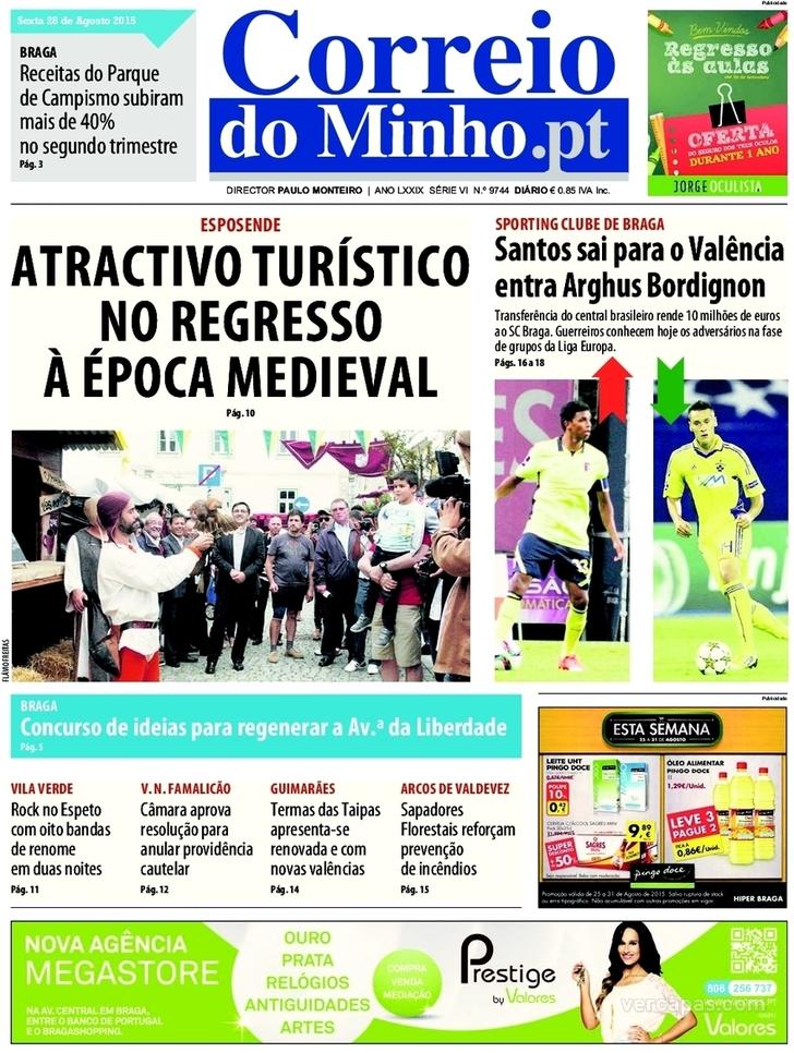 Capa Correio do Minho - 2015-08-28