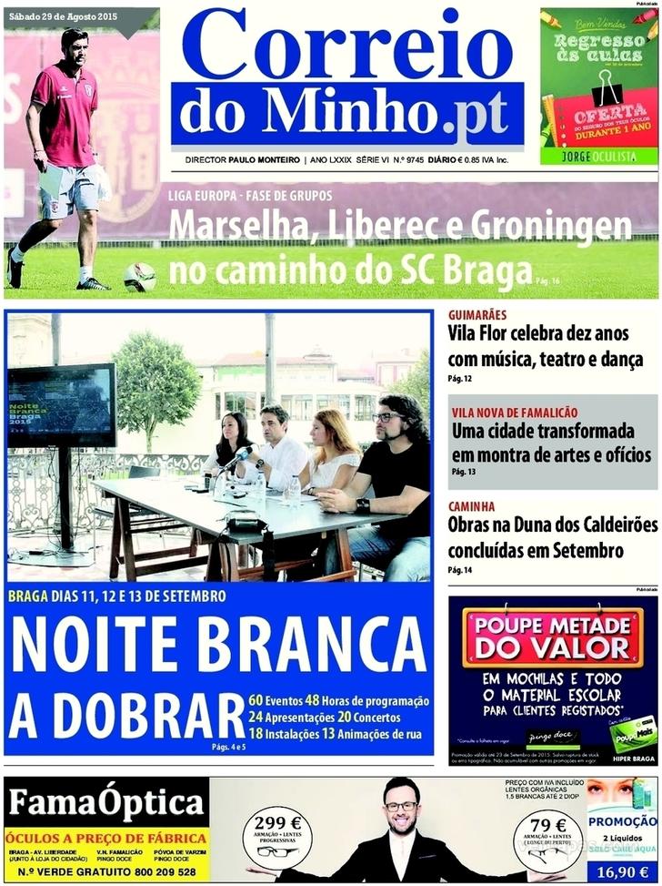 Capa Correio do Minho - 2015-08-29