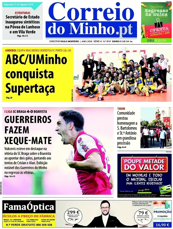 Capa Correio do Minho - 2015-08-31