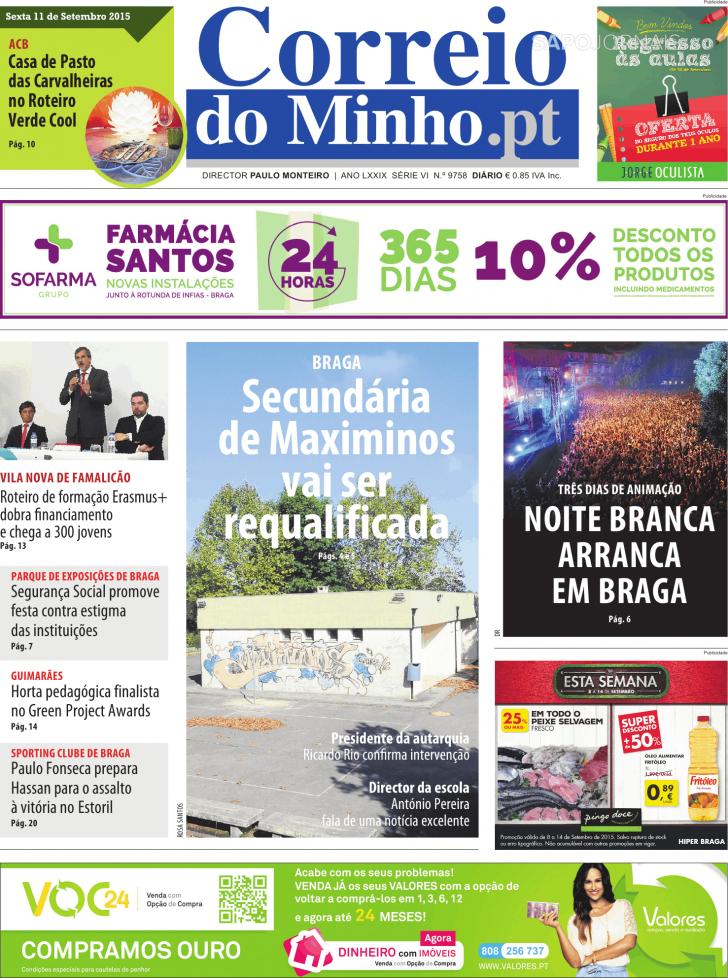 Capa Correio do Minho - 2015-09-11