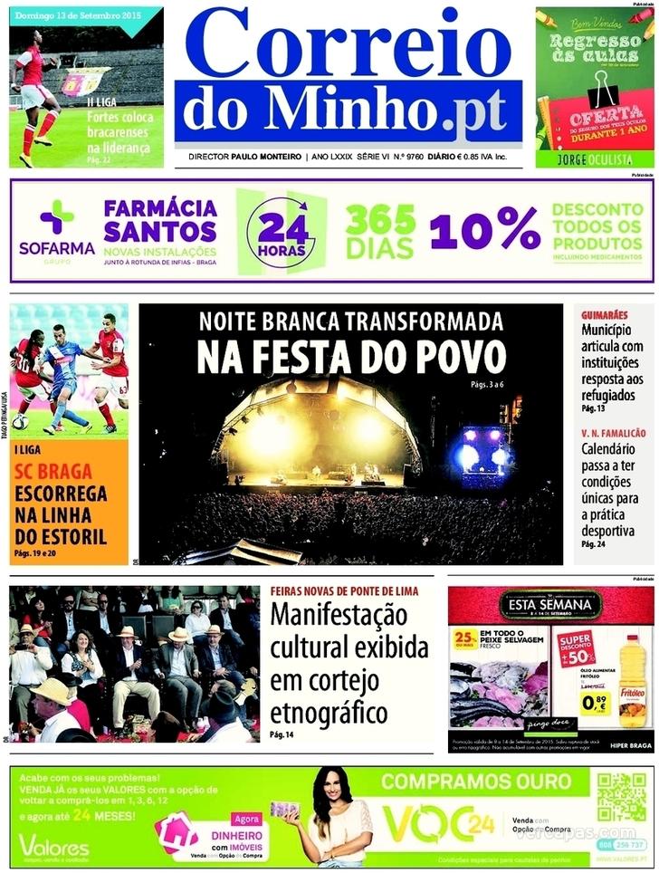 Capa Correio do Minho - 2015-09-13