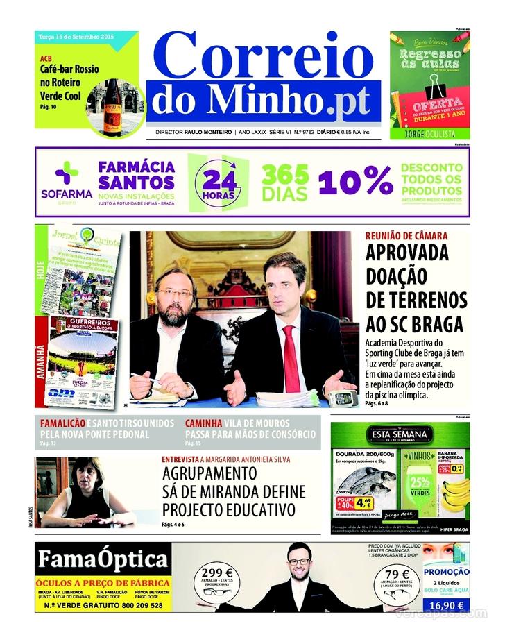 Capa Correio do Minho - 2015-09-15