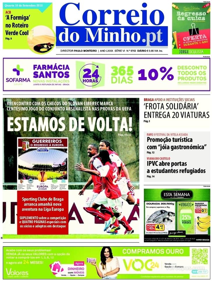 Capa Correio do Minho - 2015-09-16