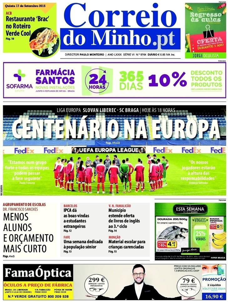 Capa Correio do Minho - 2015-09-17