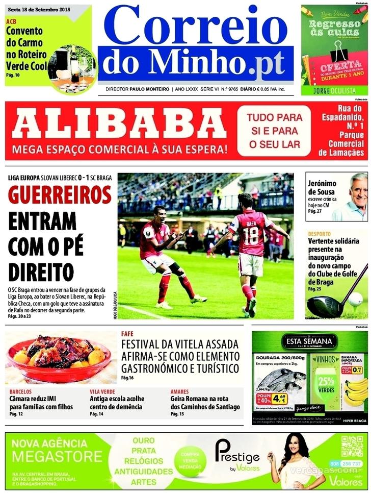 Capa Correio do Minho - 2015-09-18