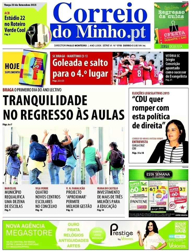 Capa Correio do Minho - 2015-09-22