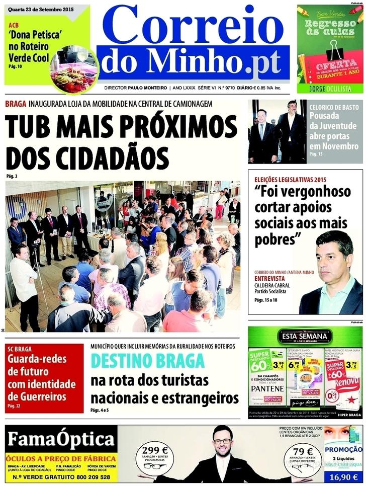 Capa Correio do Minho - 2015-09-23