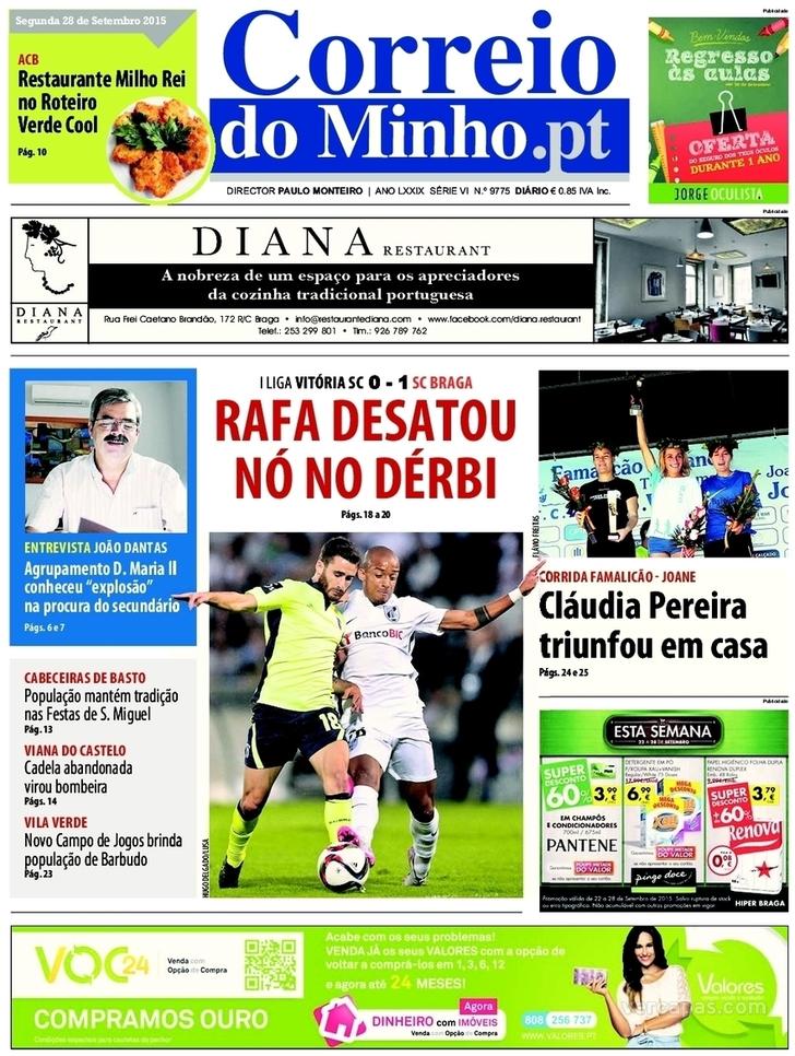 Capa Correio do Minho - 2015-09-28