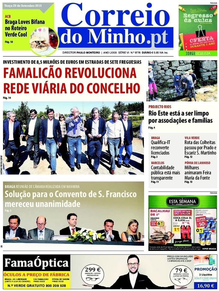 Capa Correio do Minho - 2015-09-29