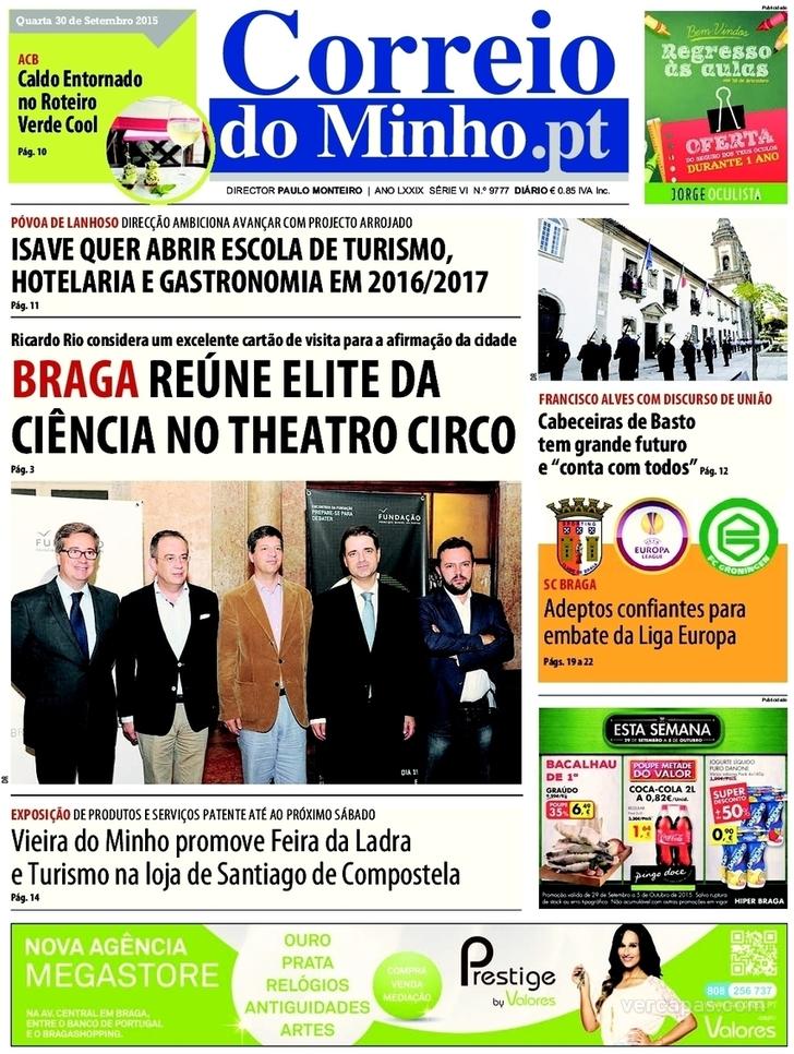 Capa Correio do Minho - 2015-09-30