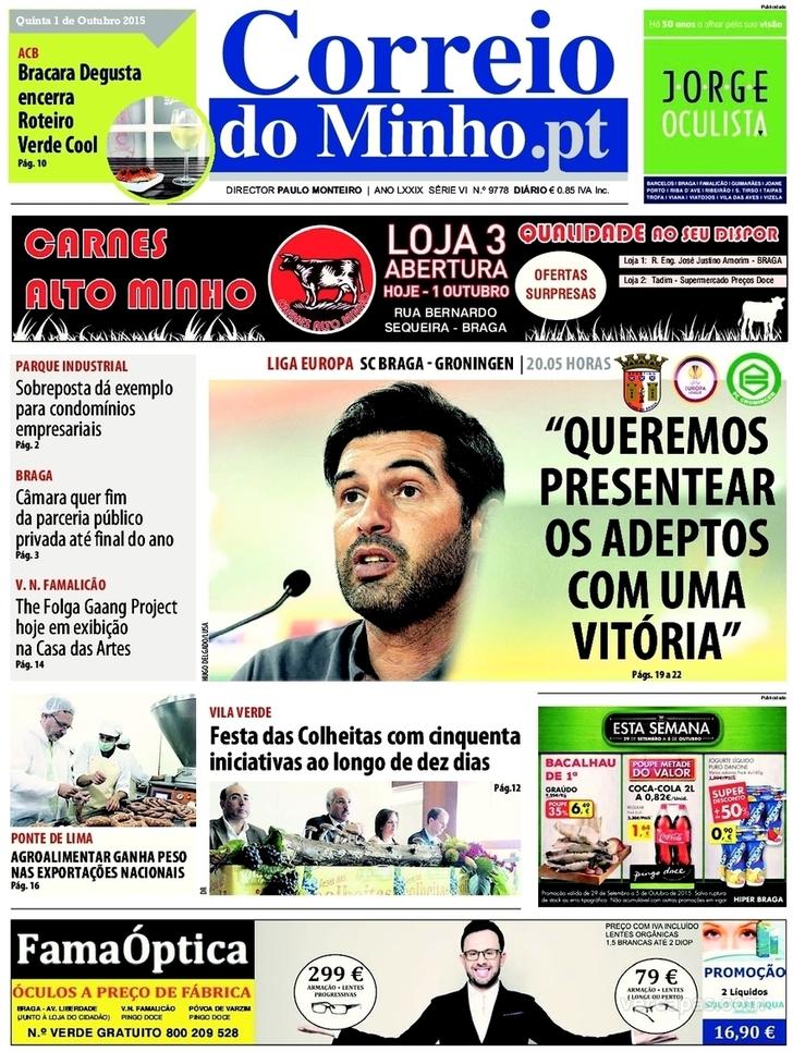 Capa Correio do Minho - 2015-10-01
