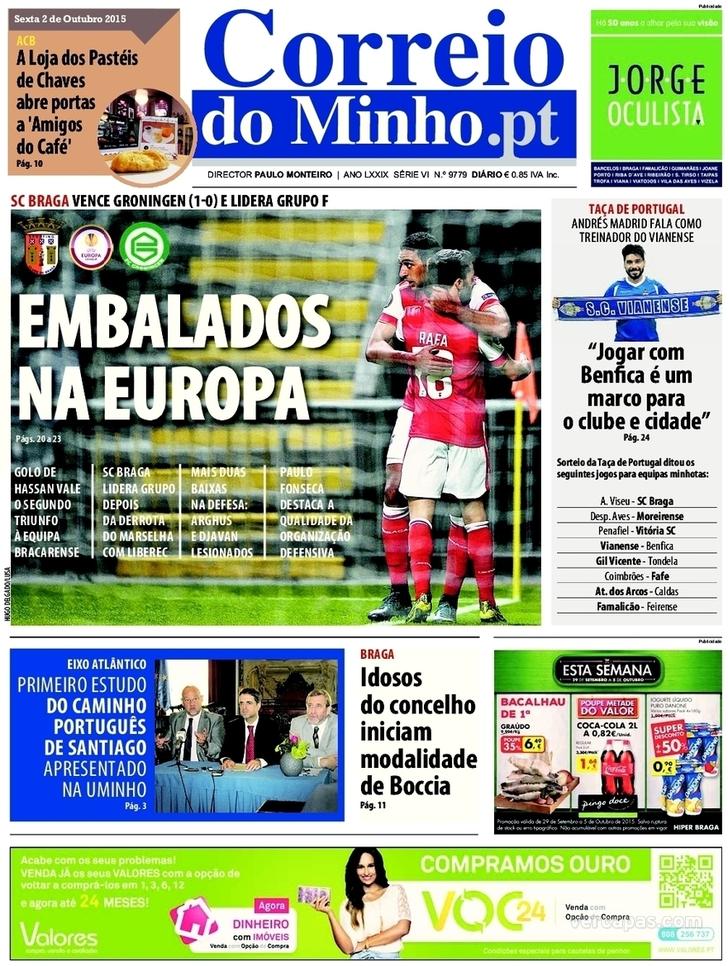 Capa Correio do Minho - 2015-10-02
