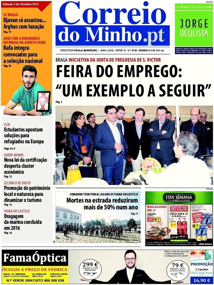 Capa Correio do Minho - 2015-10-03
