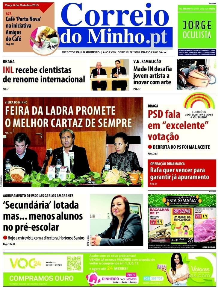 Capa Correio do Minho - 2015-10-06