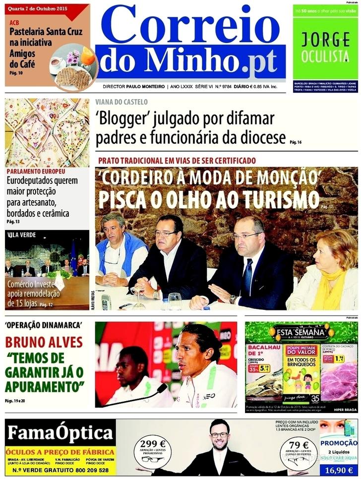 Capa Correio do Minho - 2015-10-07