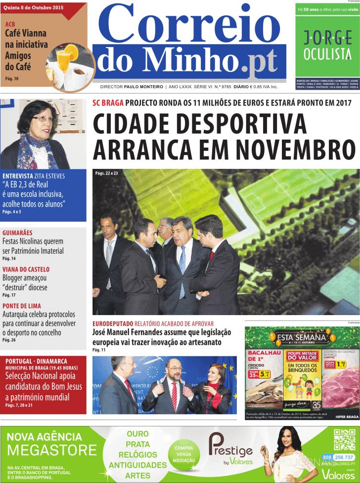 Capa Correio do Minho - 2015-10-08