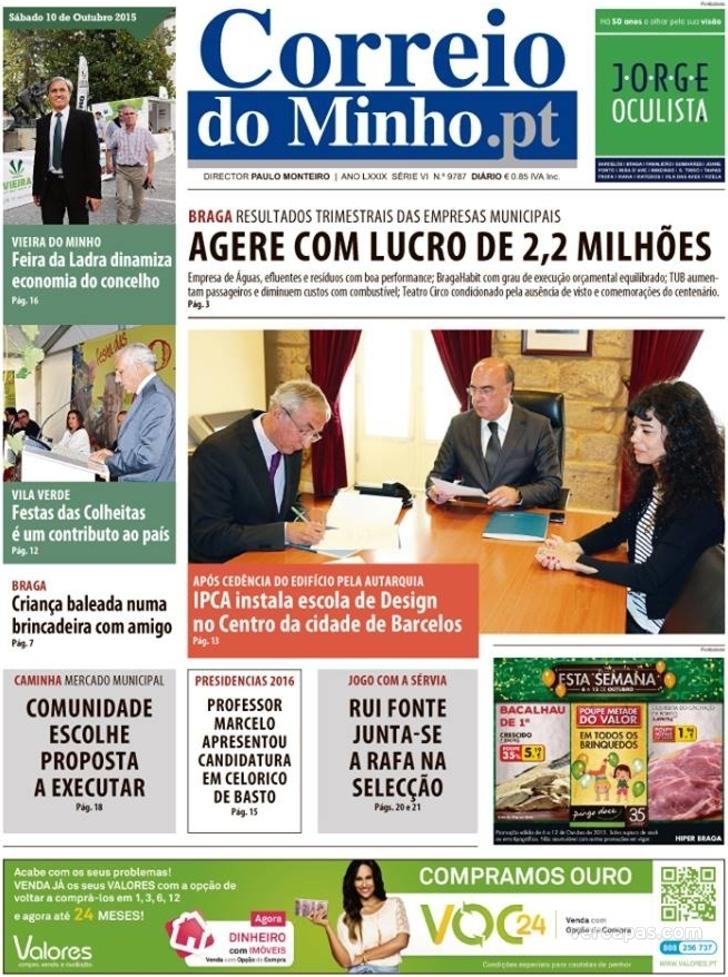 Capa Correio do Minho - 2015-10-10