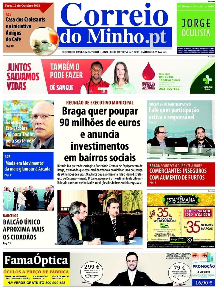 Capa Correio do Minho - 2015-10-13