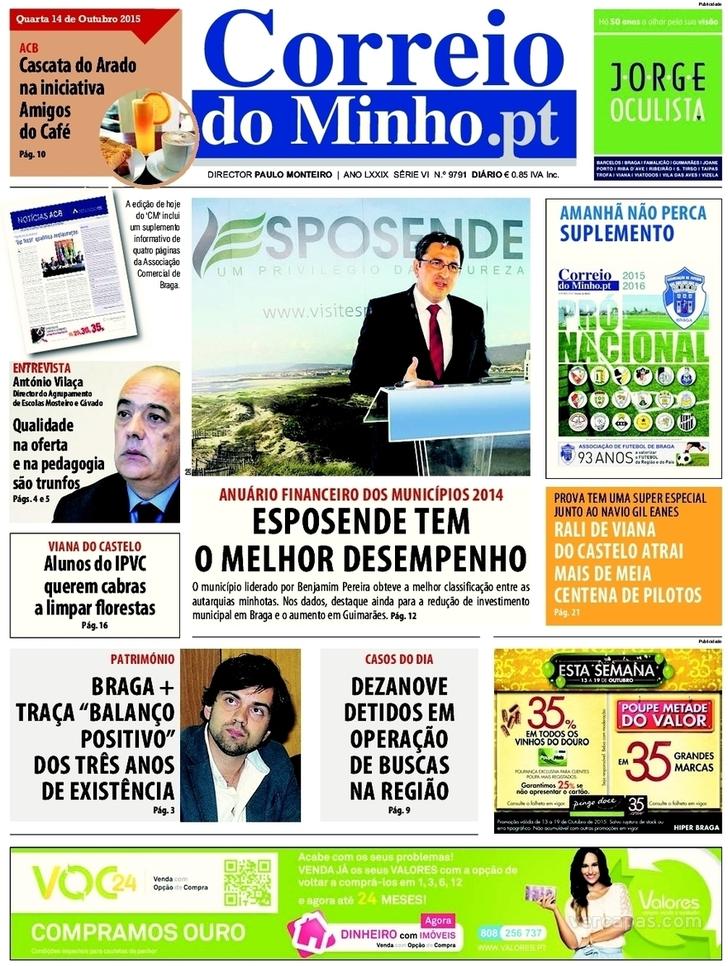 Capa Correio do Minho - 2015-10-14