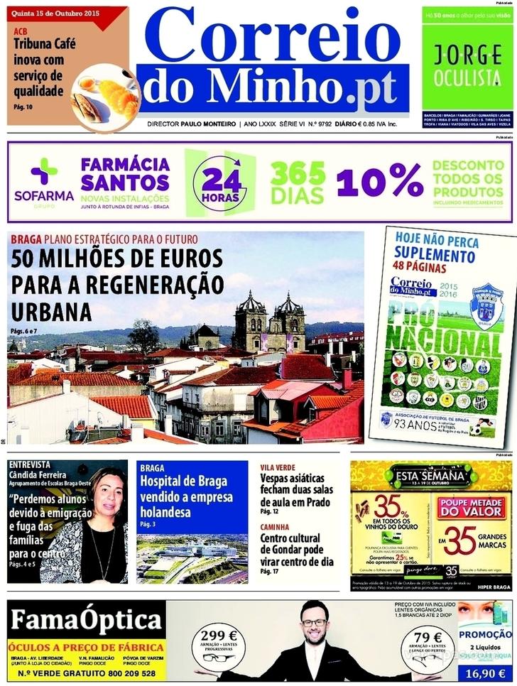Capa Correio do Minho - 2015-10-15