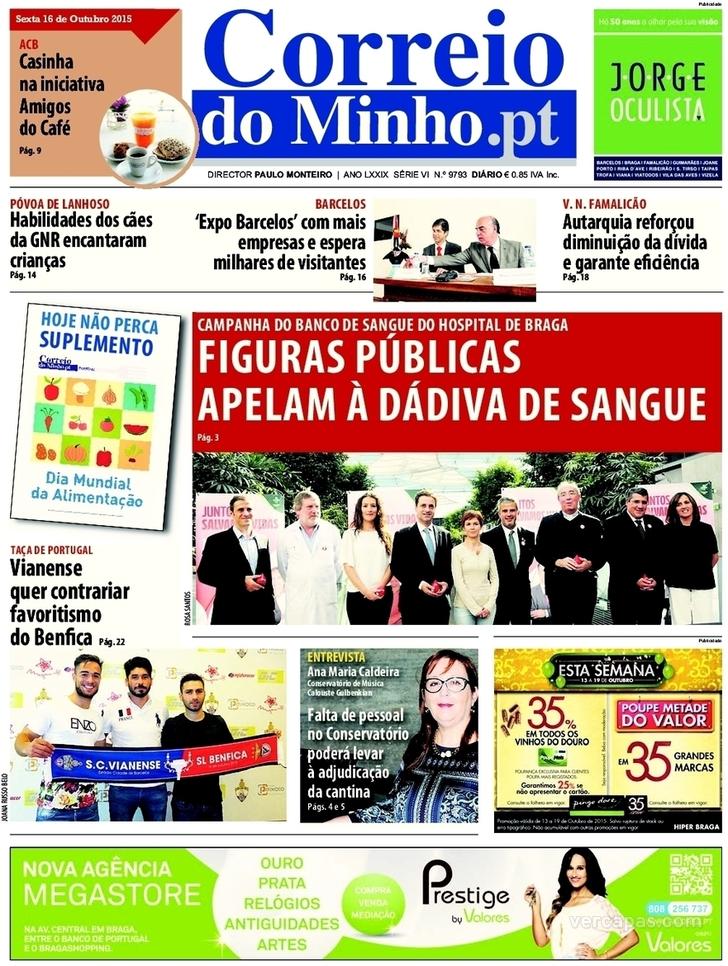 Capa Correio do Minho - 2015-10-16