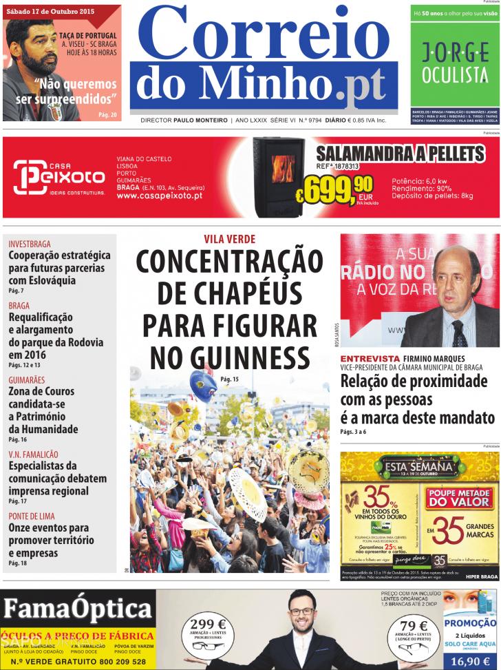 Capa Correio do Minho - 2015-10-17