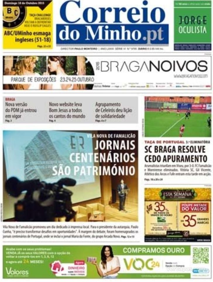 Capa Correio do Minho - 2015-10-18
