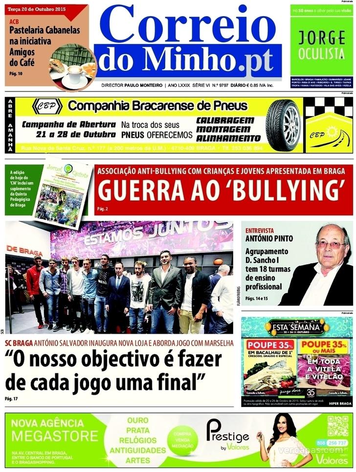 Capa Correio do Minho - 2015-10-20
