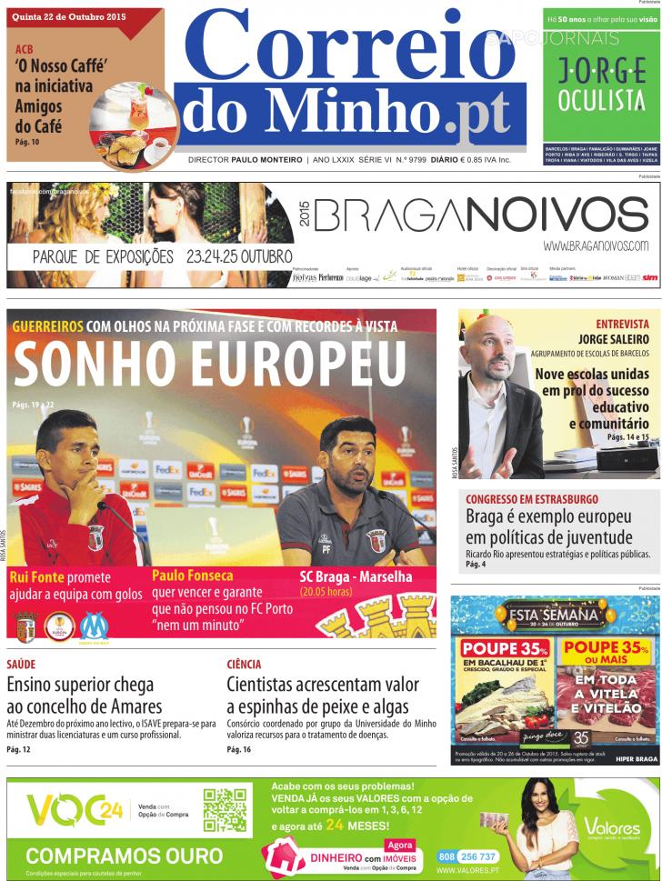 Capa Correio do Minho - 2015-10-22