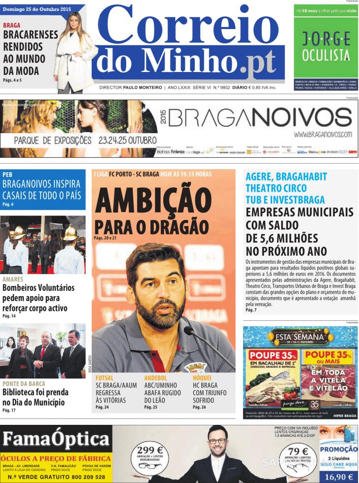 Capa Correio do Minho - 2015-10-25